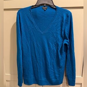 EUC TALBOTS Sapphire Blue V-Neck Wool Sweater SZ XL